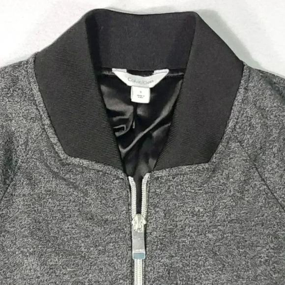 Calvin Klein Bomber Jacket Mens Small Gray Knit Lined Inside Pocket Stretch - Picture 2 of 16
